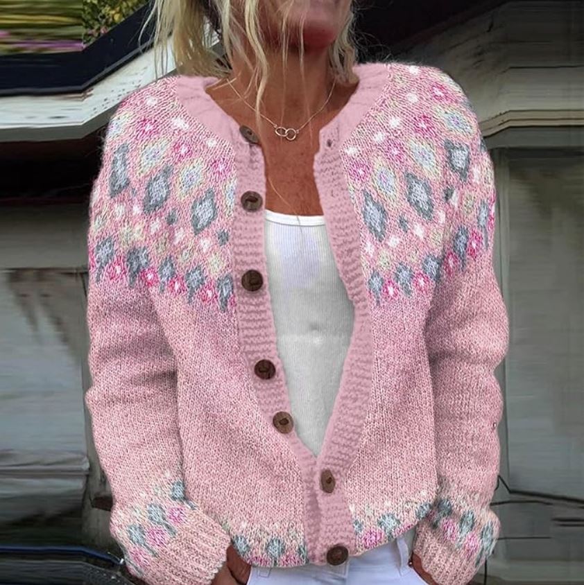 Sophie™ | Pink loose-fitting cardigan with print