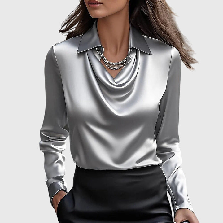Mayra™ | Blouse with Luxurious Shine and Pleated Neckline
