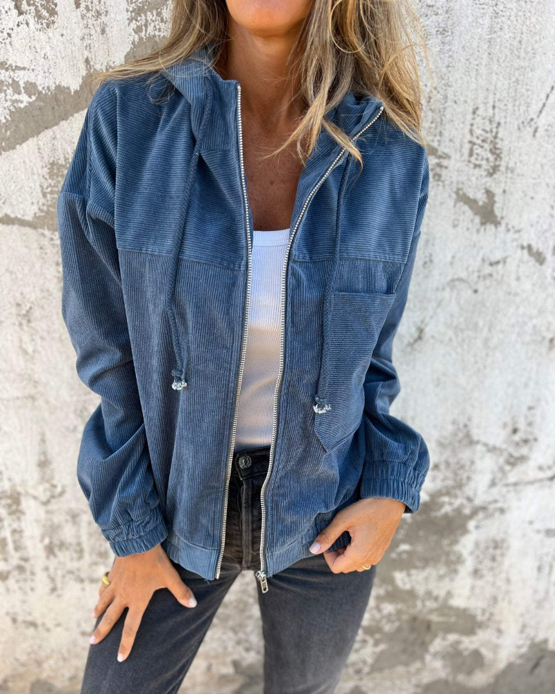 Ashley™ | Corduroy zipped hooded jacket