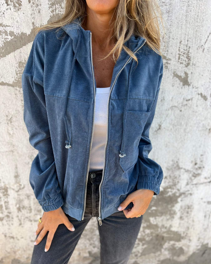 Ashley™ | Corduroy zipped hooded jacket