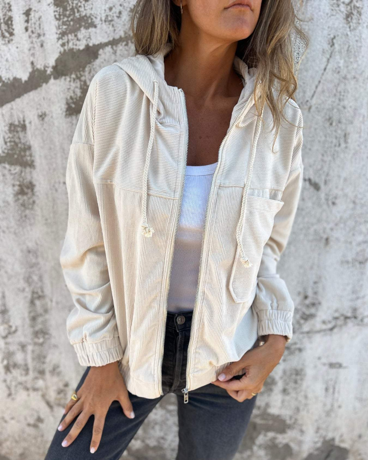Ashley™ | Corduroy zipped hooded jacket