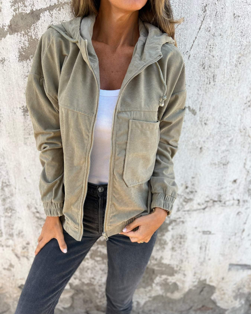 Ashley™ | Corduroy zipped hooded jacket