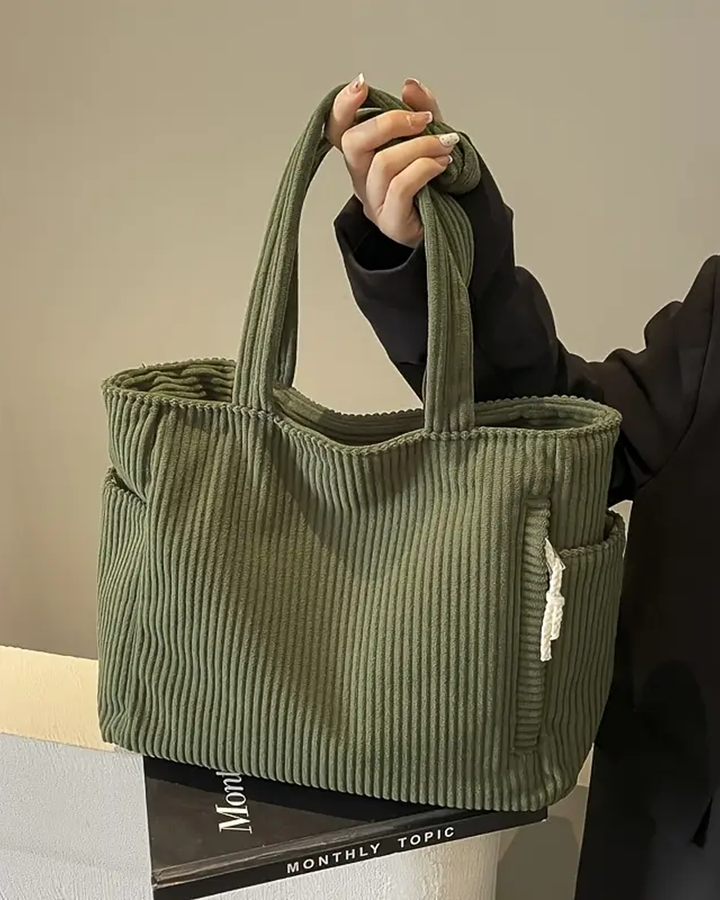Aurelle – Ribbed Tote Bag with Drawstring Detail