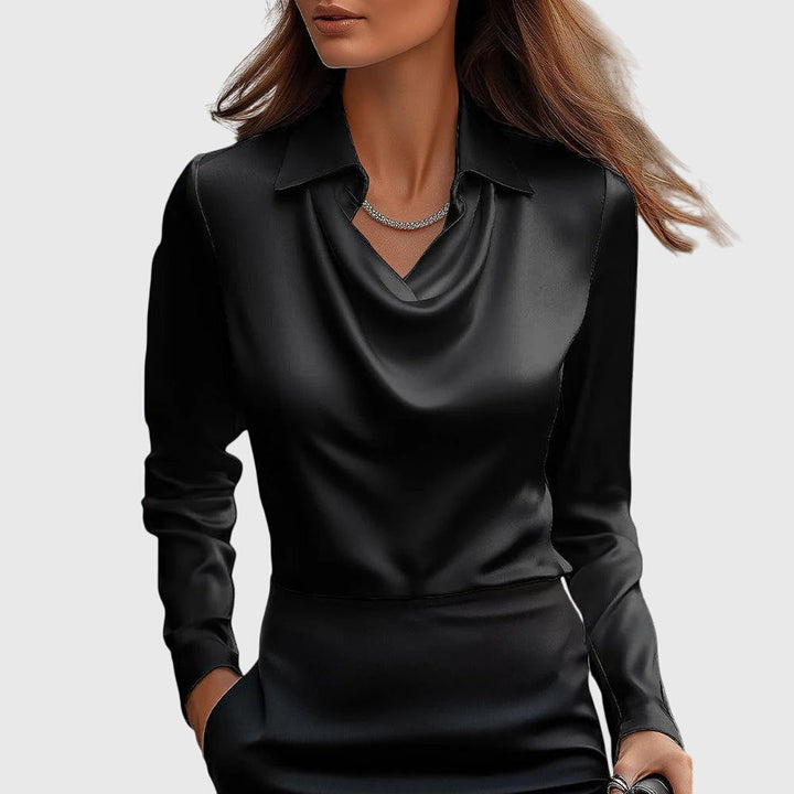 Mayra™ | Blouse with Luxurious Shine and Pleated Neckline