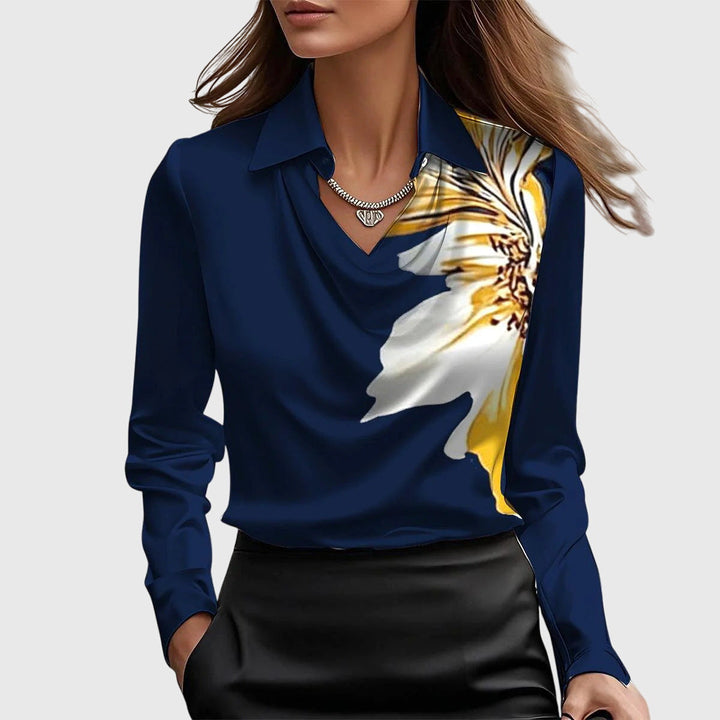 Mayra™ | Blouse with Luxurious Shine and Pleated Neckline