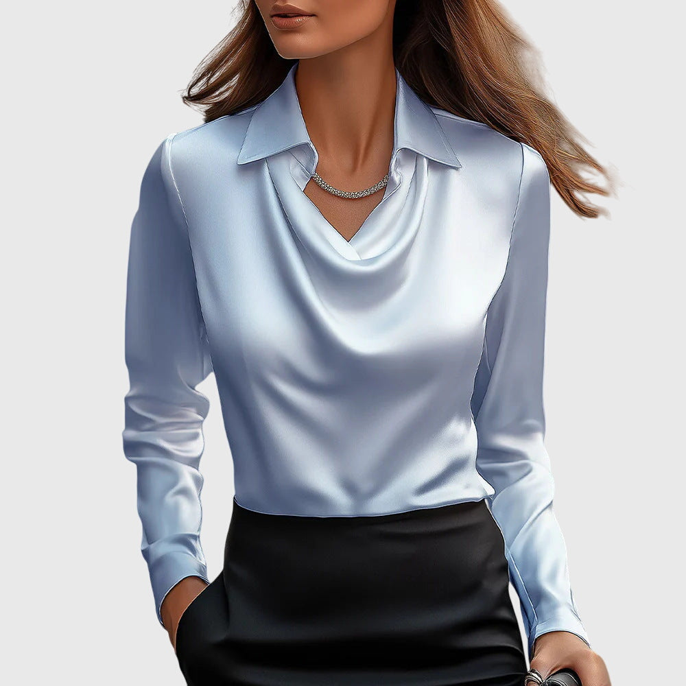 Mayra™ | Blouse with Luxurious Shine and Pleated Neckline