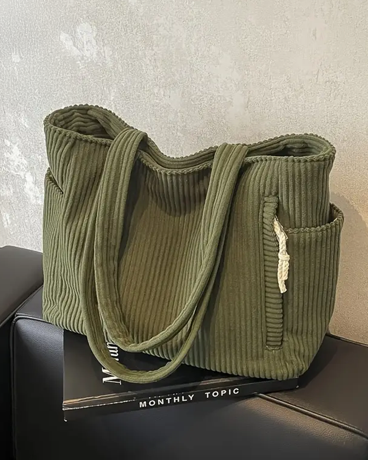 Aurelle – Ribbed Tote Bag with Drawstring Detail