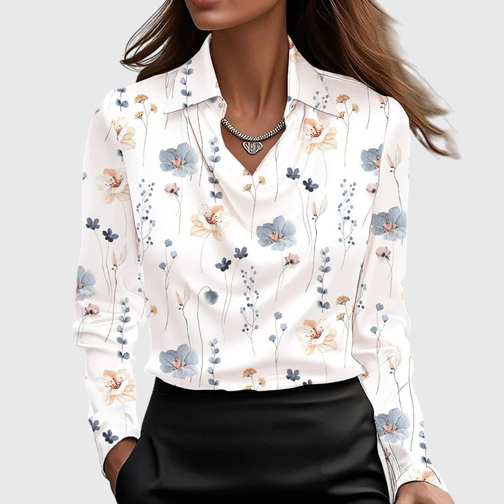 Mayra™ | Blouse with Luxurious Shine and Pleated Neckline