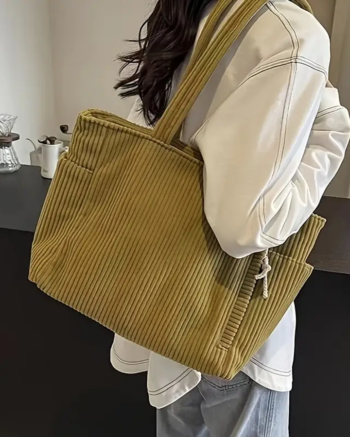 Aurelle – Ribbed Tote Bag with Drawstring Detail