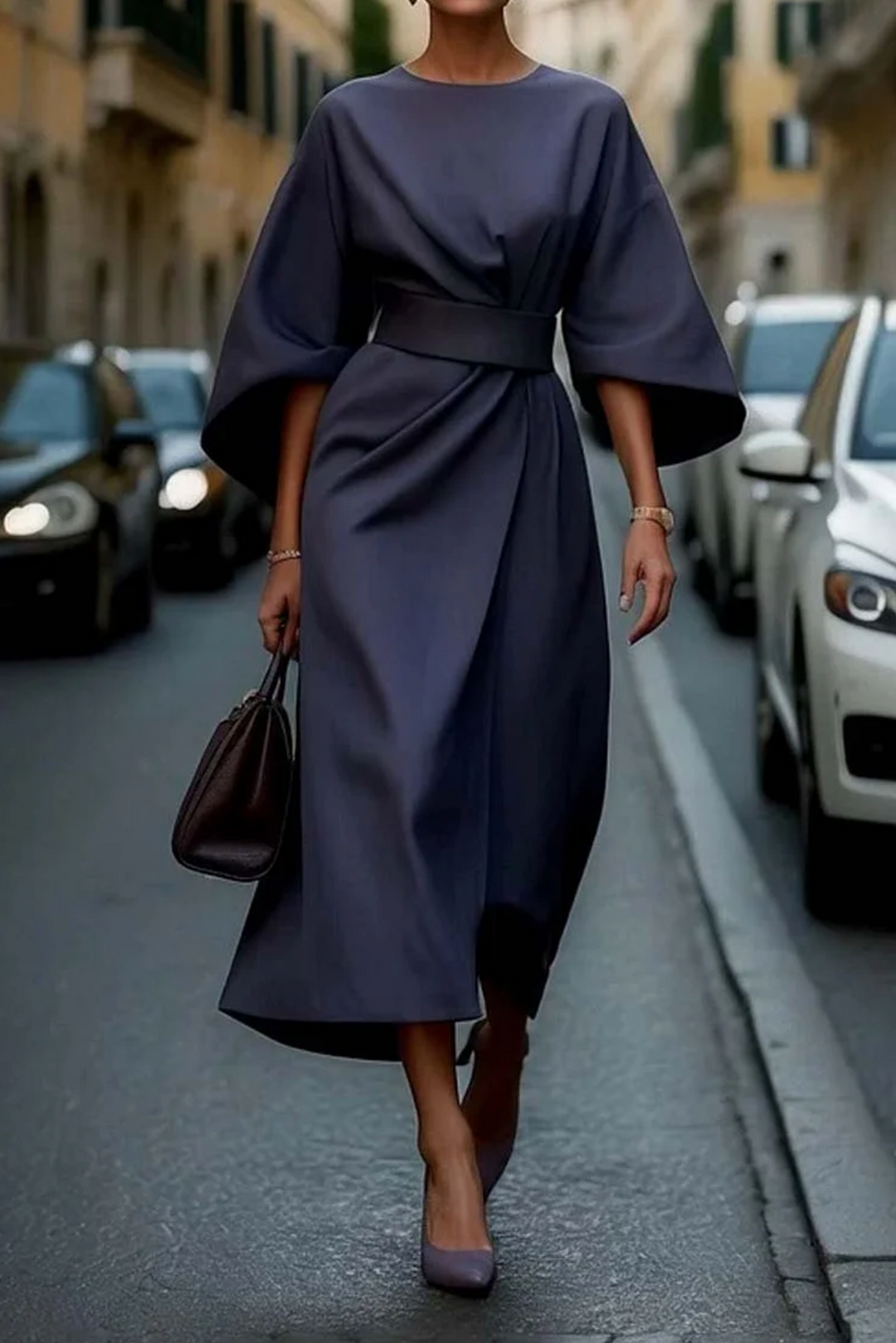 Fiora™ Elegant Flowing Dress with Waist Belt