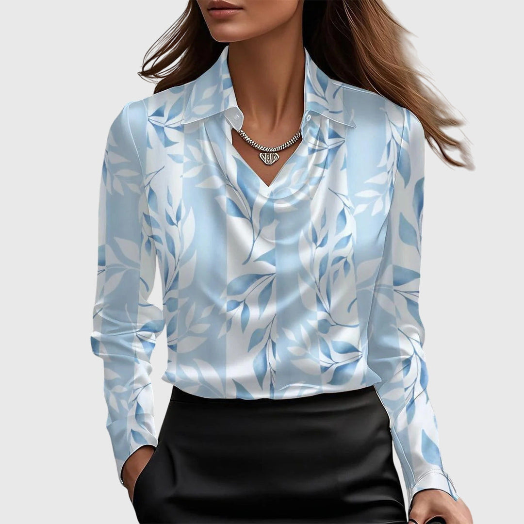 Mayra™ | Blouse with Luxurious Shine and Pleated Neckline
