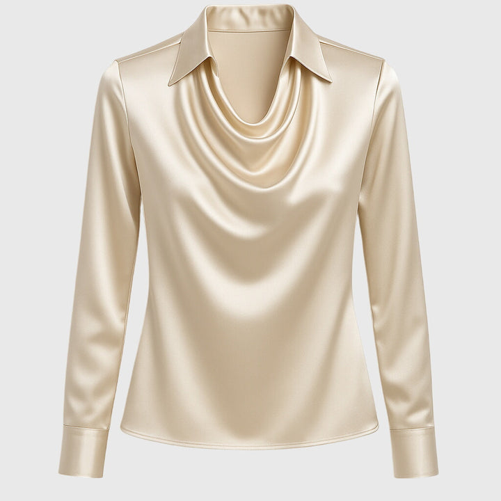 Mayra™ | Blouse with Luxurious Shine and Pleated Neckline