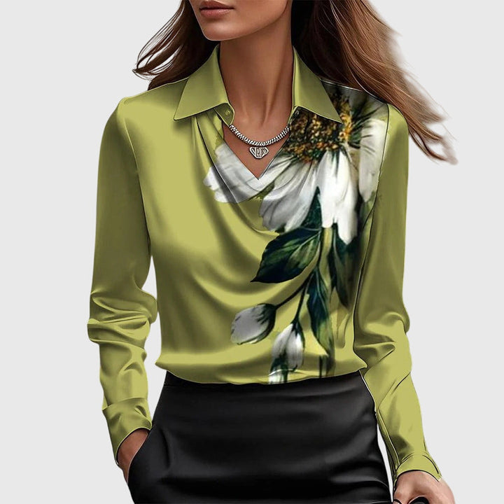 Mayra™ | Blouse with Luxurious Shine and Pleated Neckline