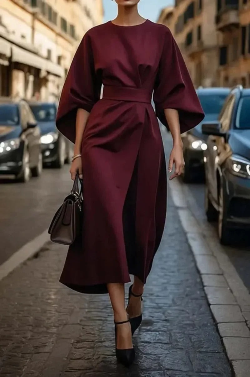 Lise™ - Elegant Dress with Lantern Sleeves and Belt