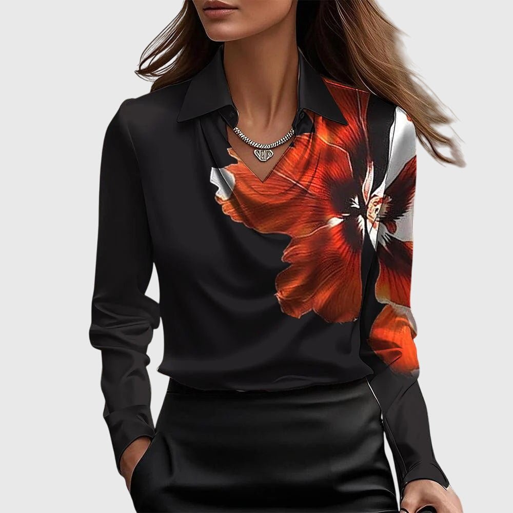 Mayra™ | Blouse with Luxurious Shine and Pleated Neckline