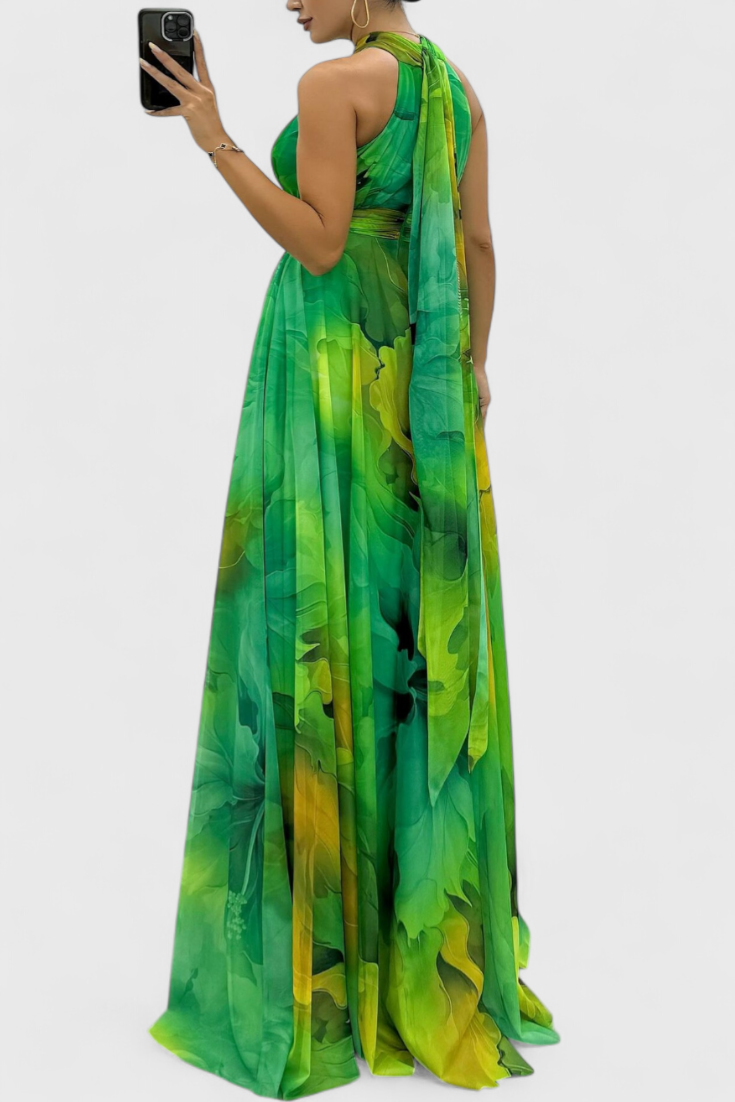 Lynn™ | Floral Print Maxi Dress with Halter Neck