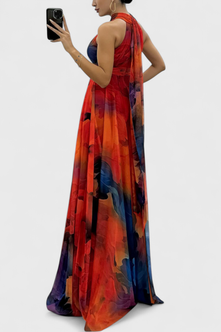 Lynn™ | Floral Print Maxi Dress with Halter Neck