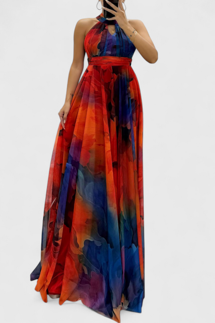 Lynn™ | Floral Print Maxi Dress with Halter Neck