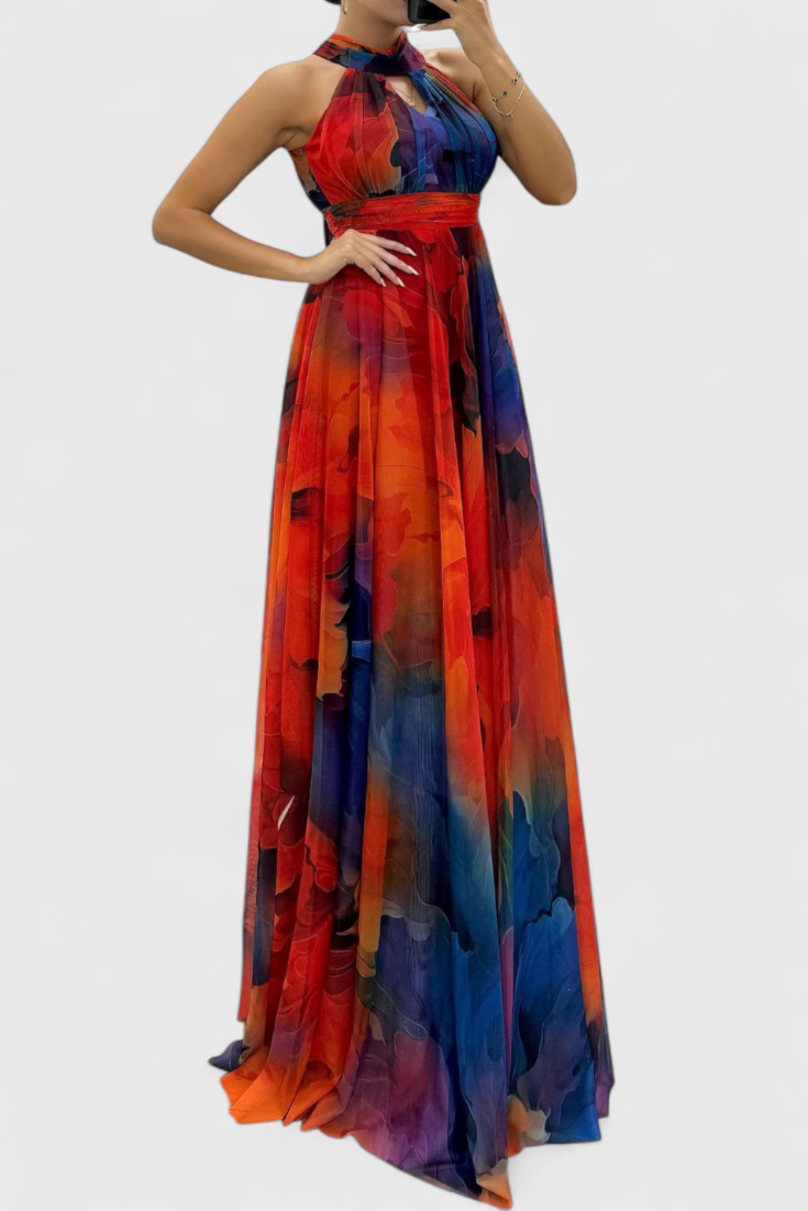 Lynn™ | Floral Print Maxi Dress with Halter Neck