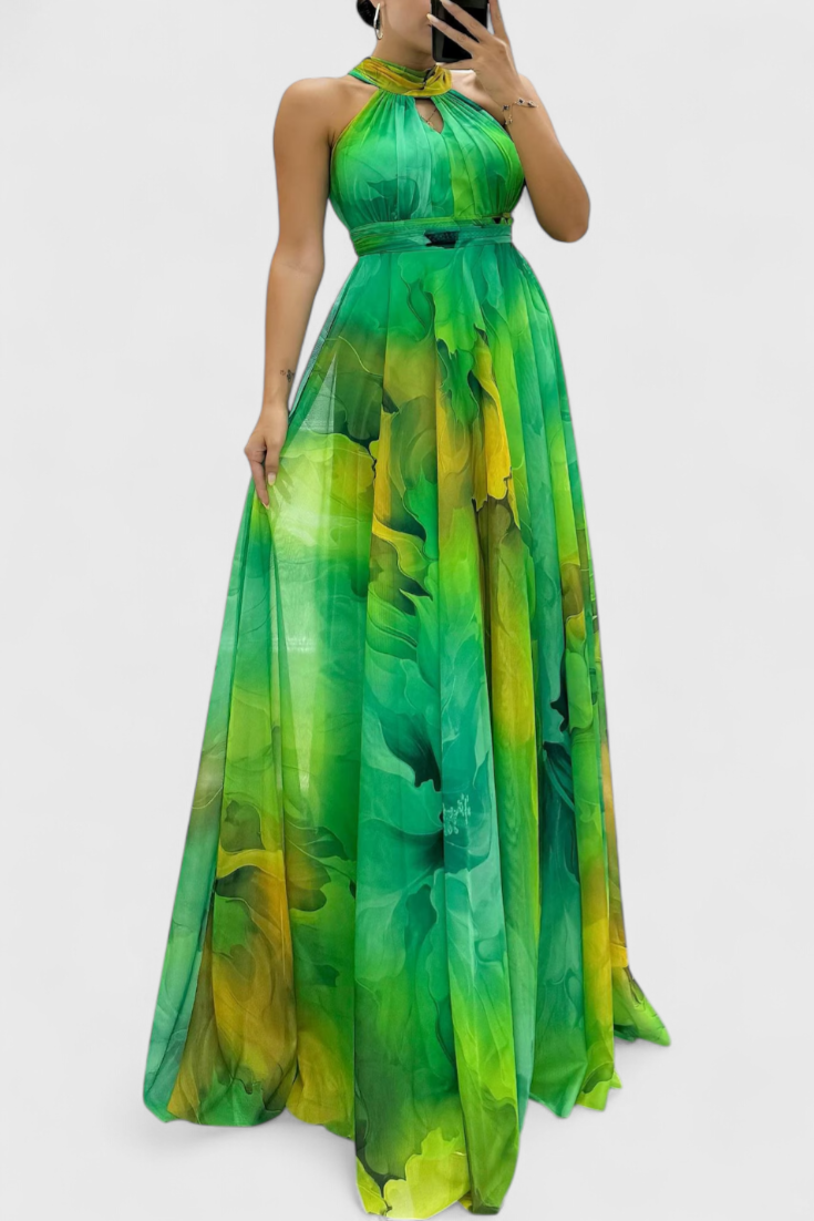 Lynn™ | Floral Print Maxi Dress with Halter Neck
