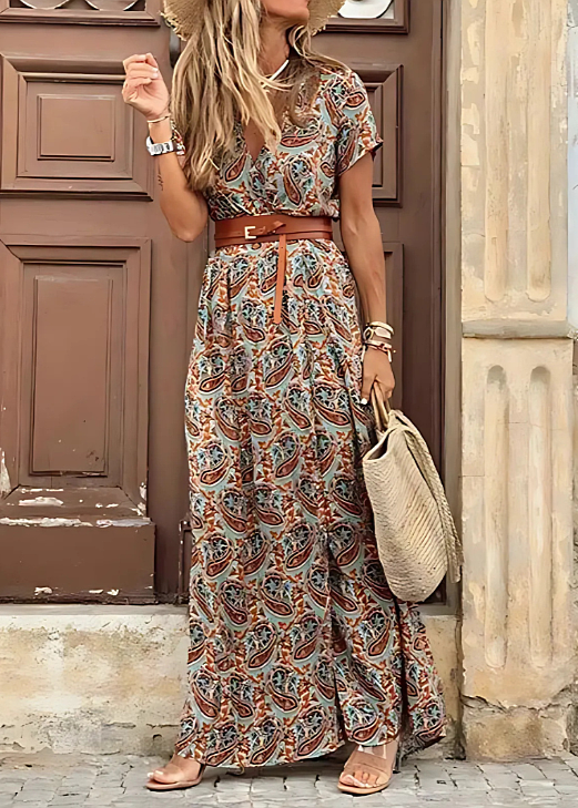 Kylie™  | Bohemian Long Dress with Pleated Waist