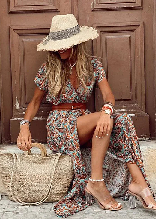 Kylie™  | Bohemian Long Dress with Pleated Waist