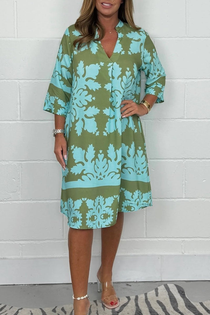 Estelle™ Elegant V-Neck Printed Dress