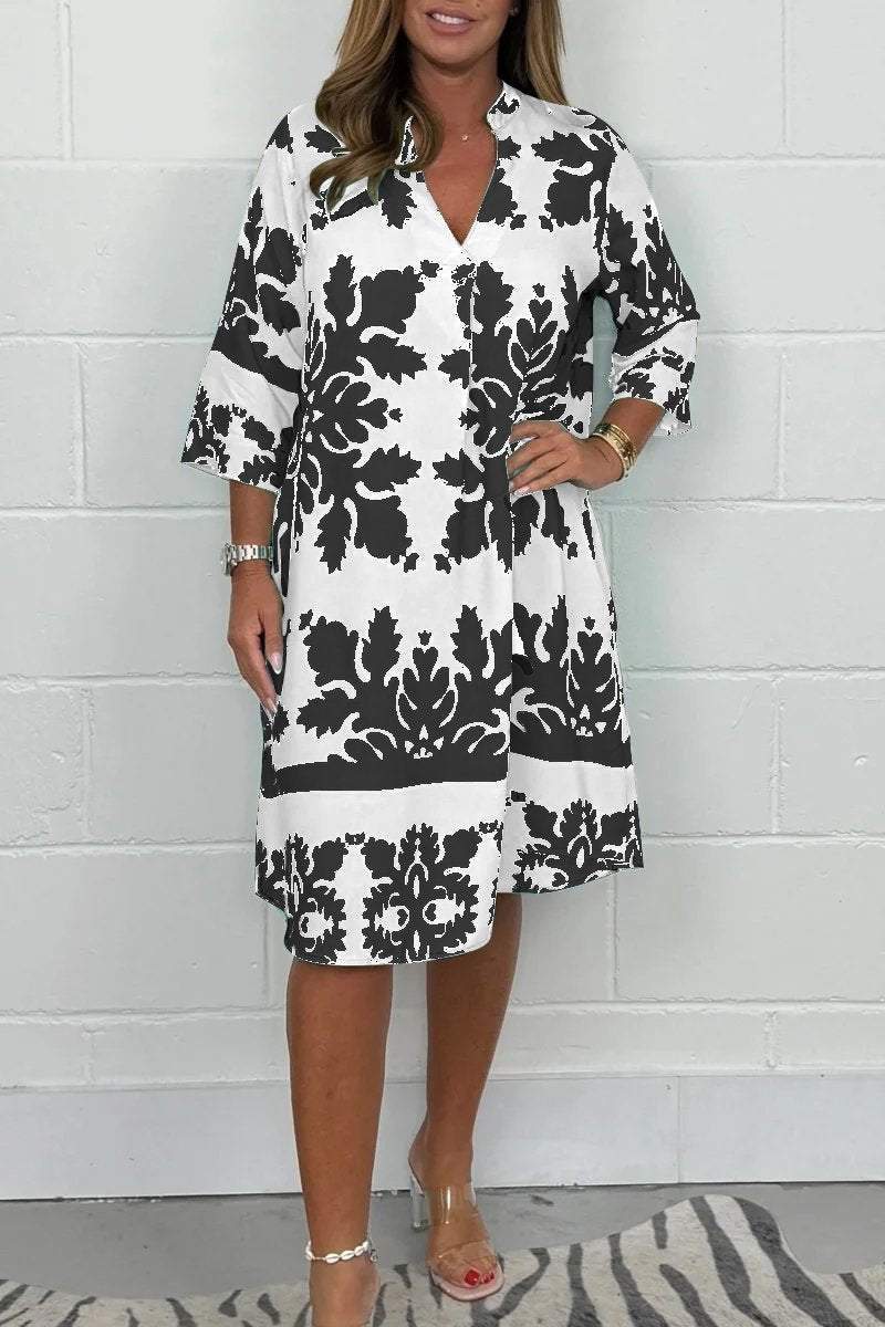 Estelle™ Elegant V-Neck Printed Dress