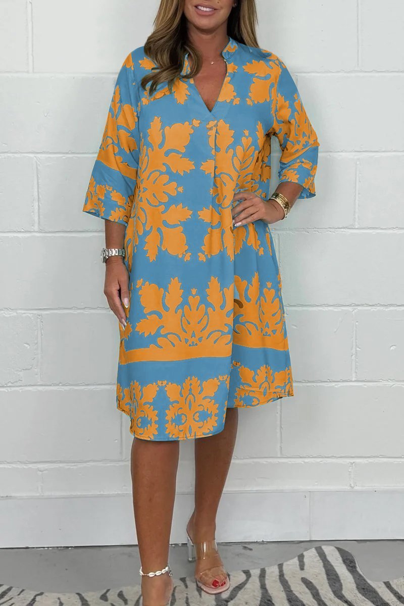 Estelle™ Elegant V-Neck Printed Dress