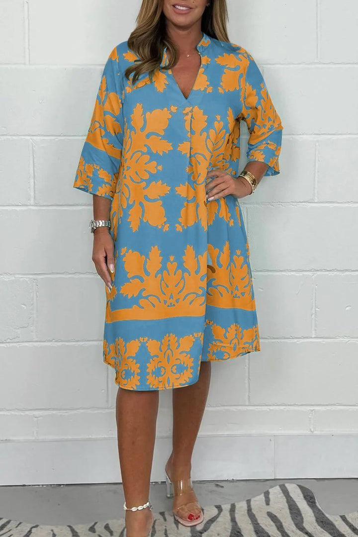 Estelle™ Elegant V-Neck Printed Dress