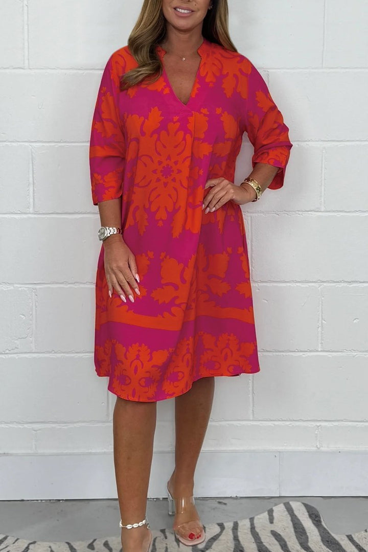 Estelle™ Elegant V-Neck Printed Dress